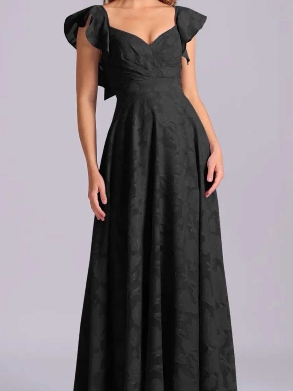 Azazie Vicky Black Flutter-Sleeve Maxi Dress Size 4 Nwt